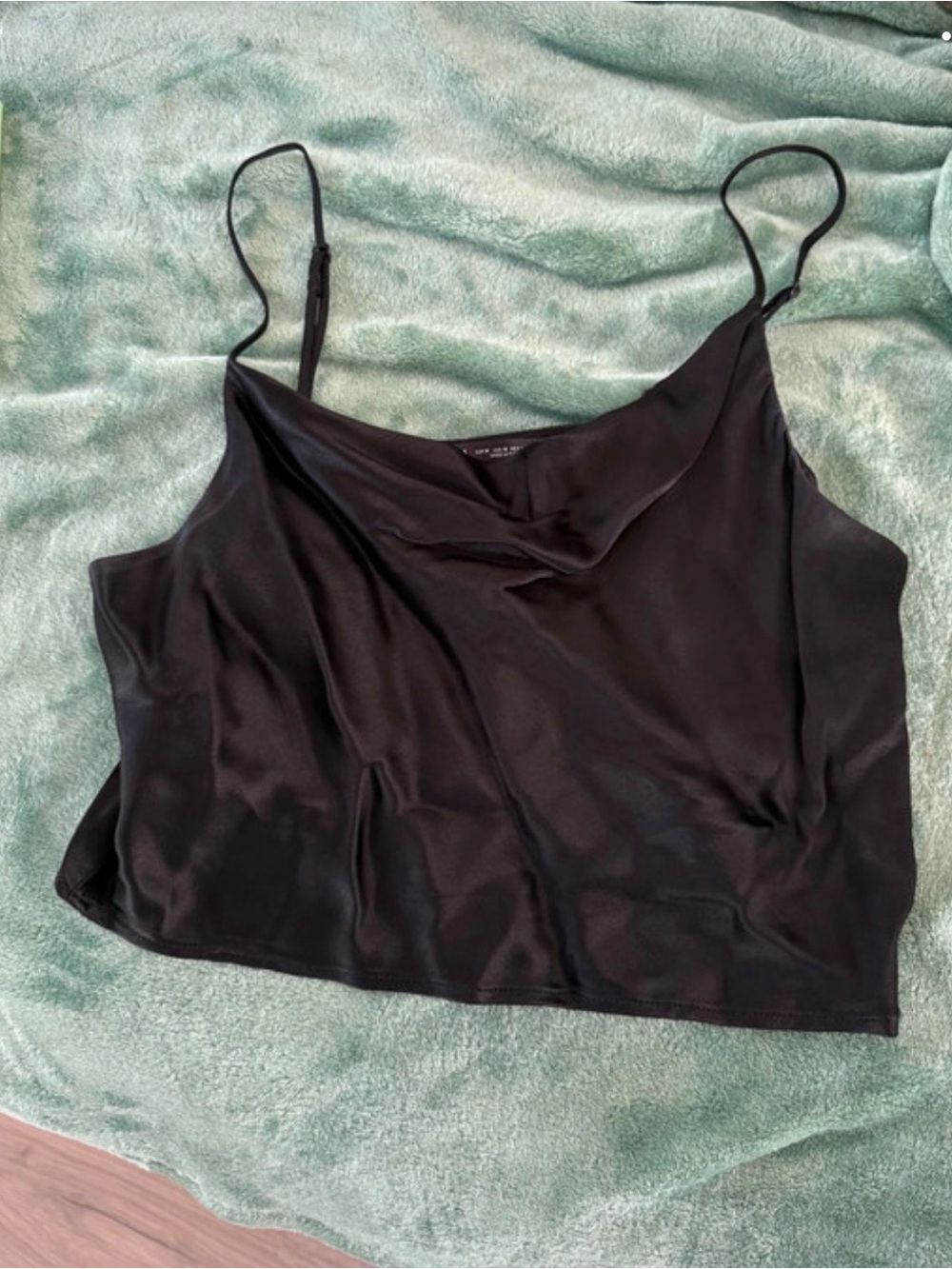 Zara Satin Cowl Neck Black Spaghetti Strap Top
